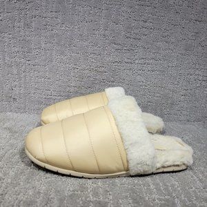 Vionic Karma Josephine Womens Size 9.5 Beige Faux Fur Round Toe Mule Slipper
